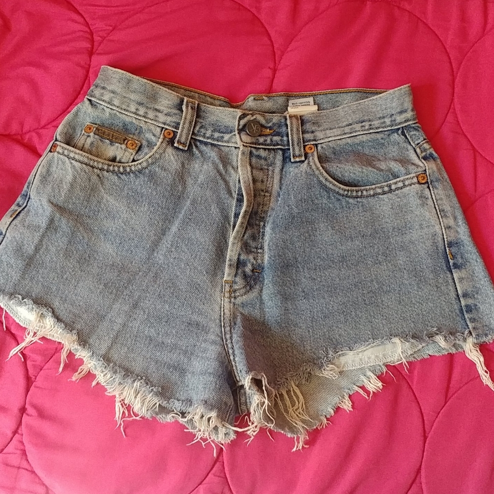 CK high rise jean shorts